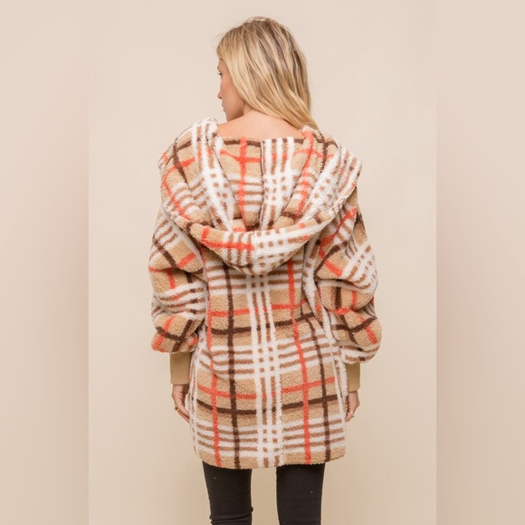 522. Last 1! Orange/Tan Boho Cozy Hood Chunky Soft  Sherpa Fleece Teddy jacket - Picture 5 of 5